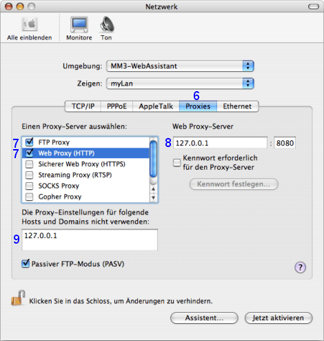 Mac OS X: Netzwerk / myLan / Proxies